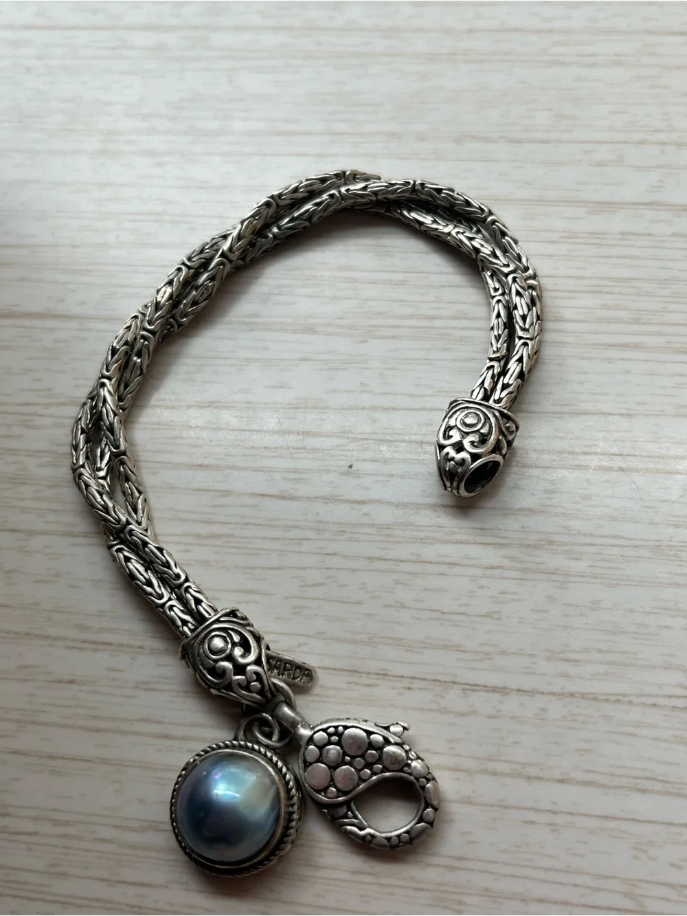 Sarda 925 Sterling Rope Bracelet with Blue Opalescent Stone